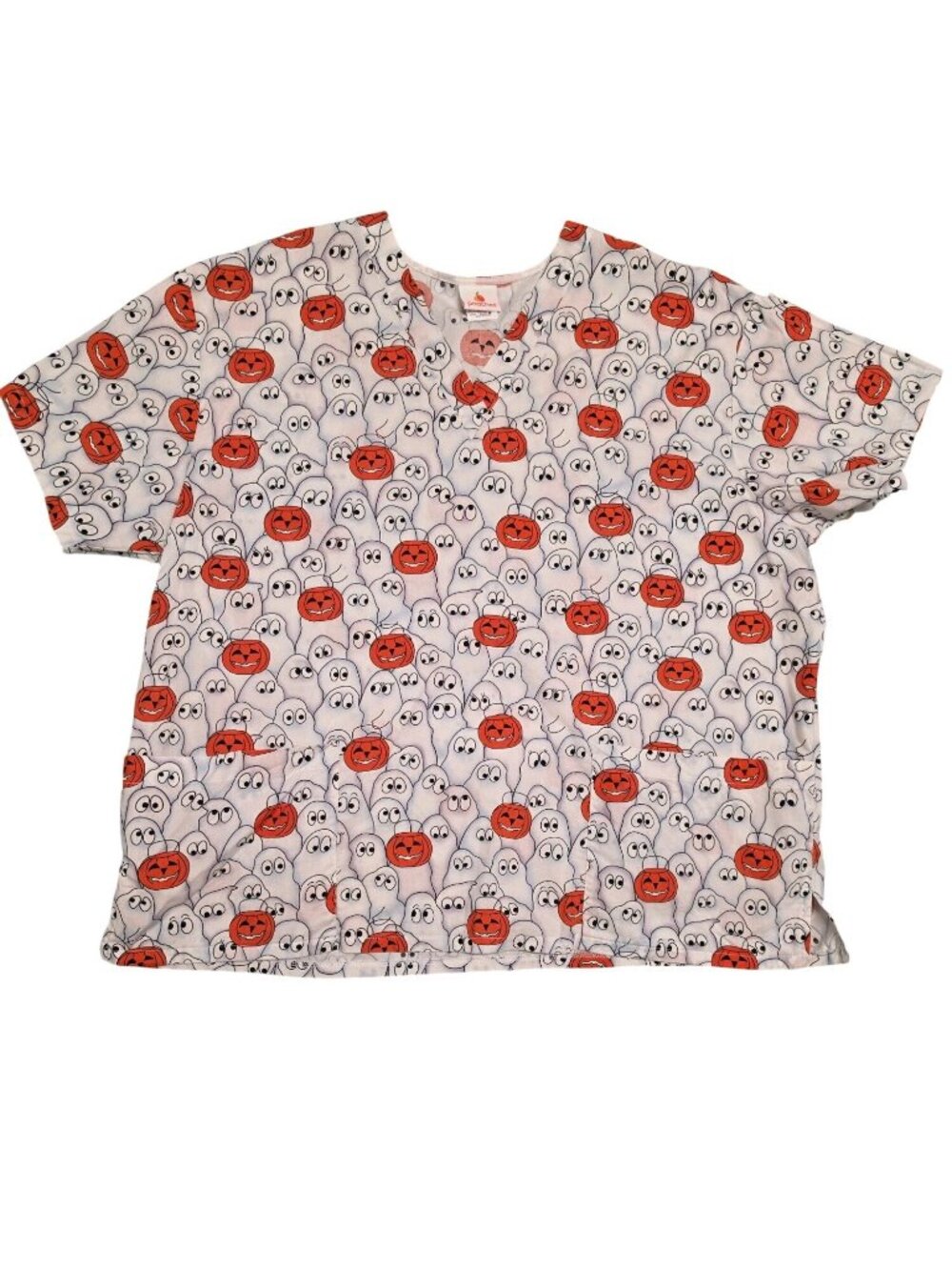 Peaches Halloween Ghost Pumpkin Scrub Top 2XL Plus
